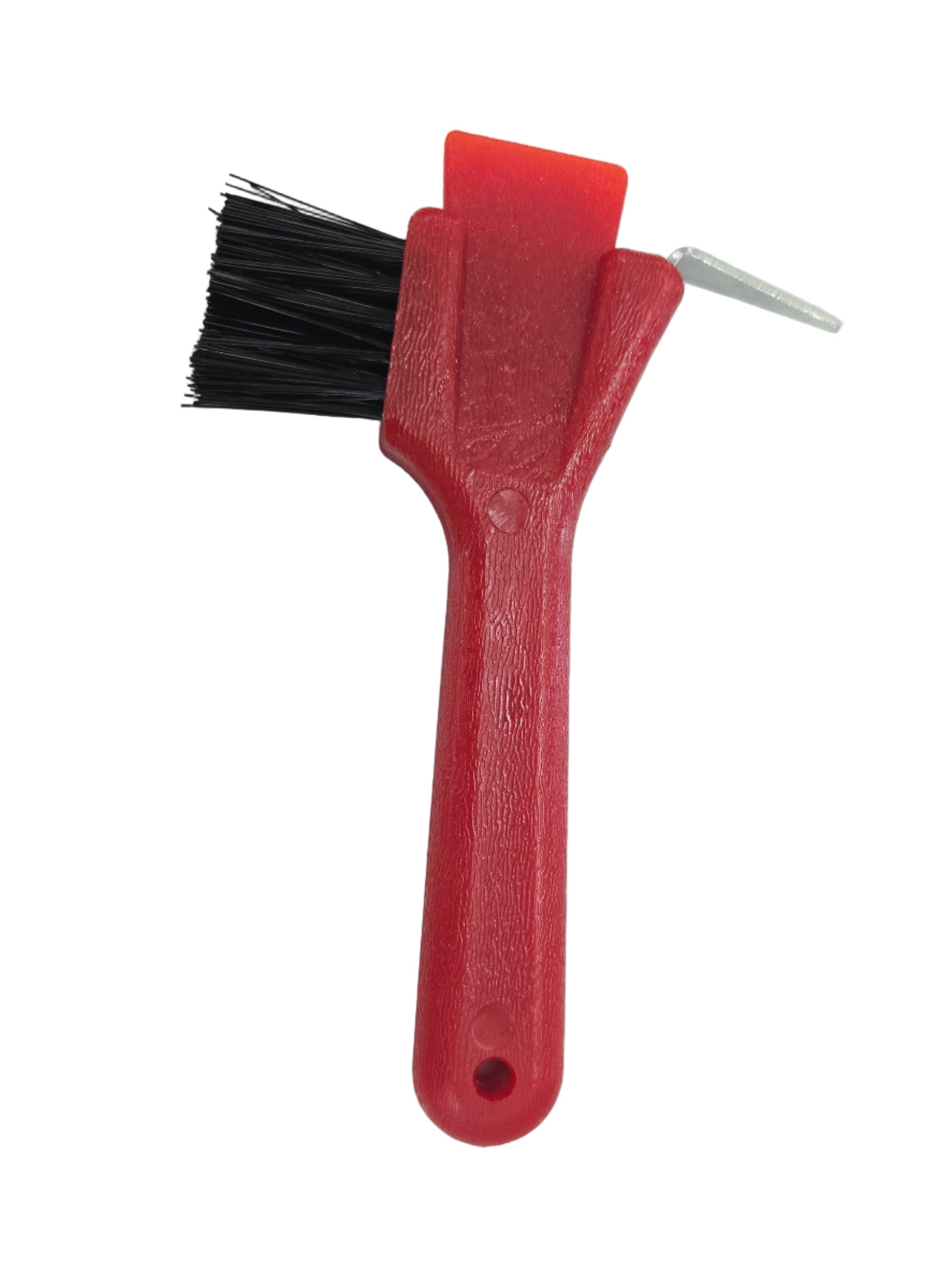 Red brush with a black bristle head on a white background